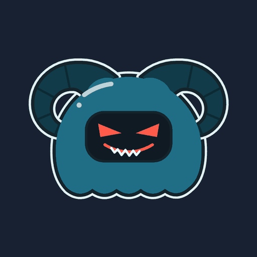 Mascote da Bleatlord: um overlord de pudim azul-petróleo com chifres de carneiro e olhar sinistro.